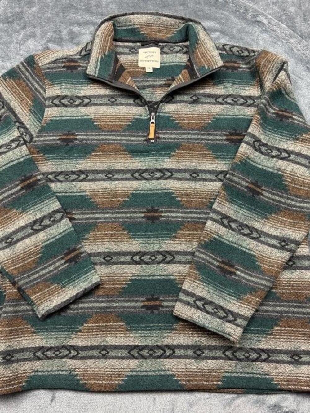 Victory Outfitters Sweater Mens XL Green Aztec Western 1/4 Zip Mock Neck Knit
